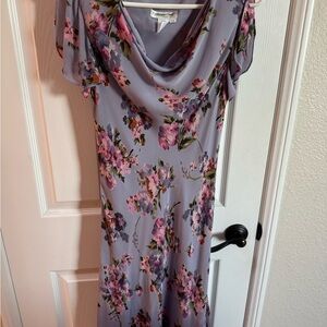 Coldwater Creek Silk Lavender Floral Cowl Neck Midi Dress